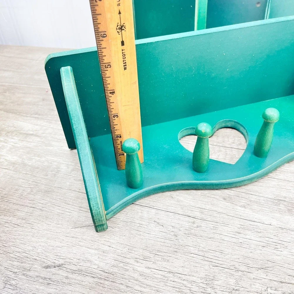 Green Wooden Heart Shelf and Mirror Set - Vintage Cottagecore Decor